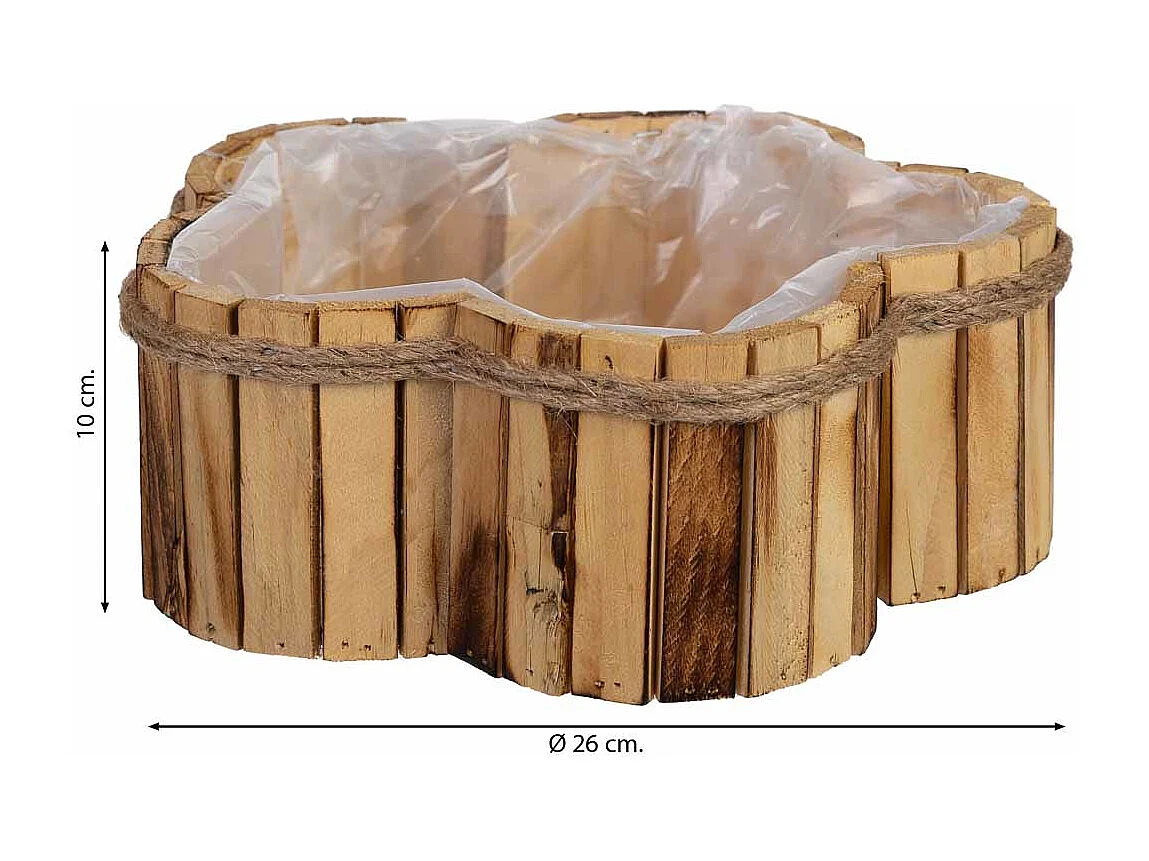 Cesto de madeira em forma de flor 26x26x10h cm