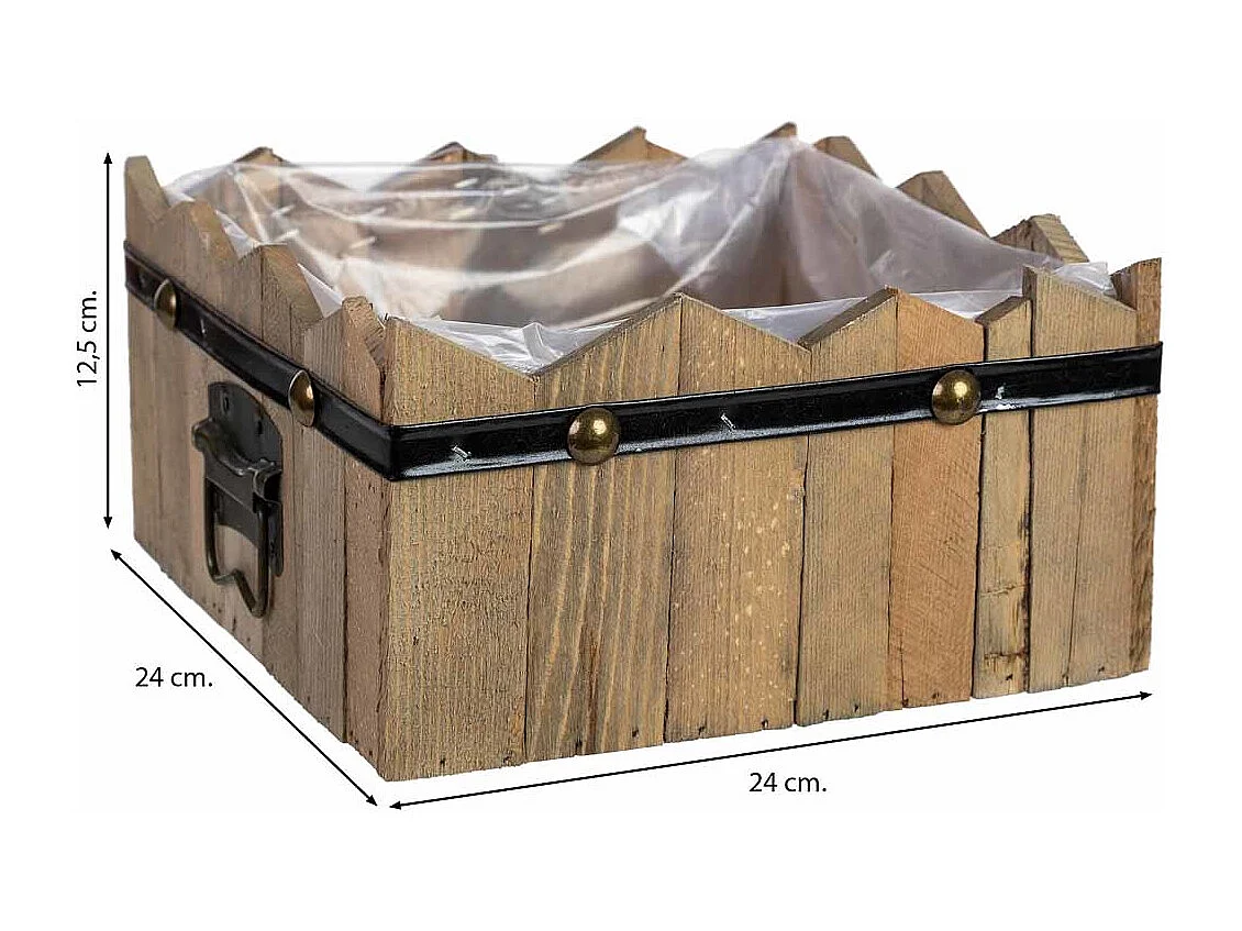 Panier carré en bois bleu 24x24x11/12,5h cm