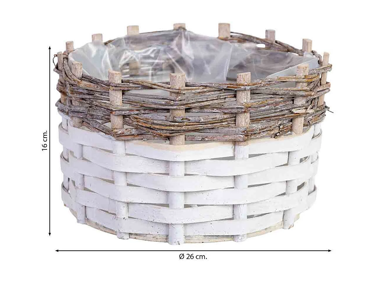 Panier rond en osier gris 26x26x16h cm