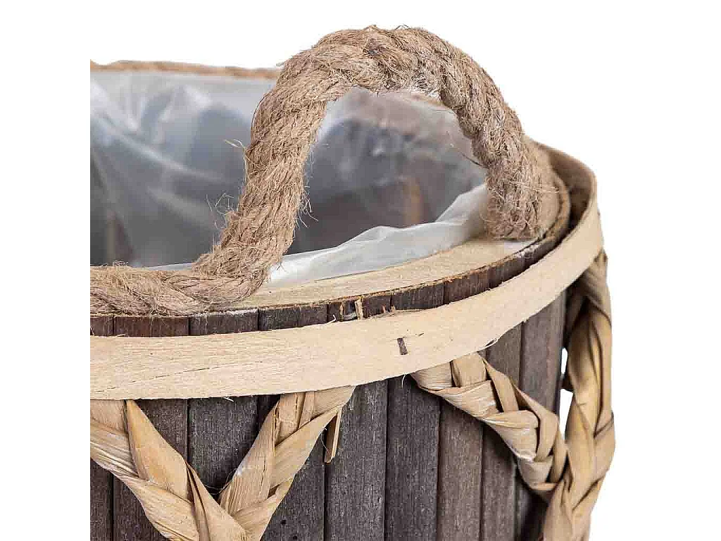 Cesto redondo de madera gris con asas 24x24x13h cm