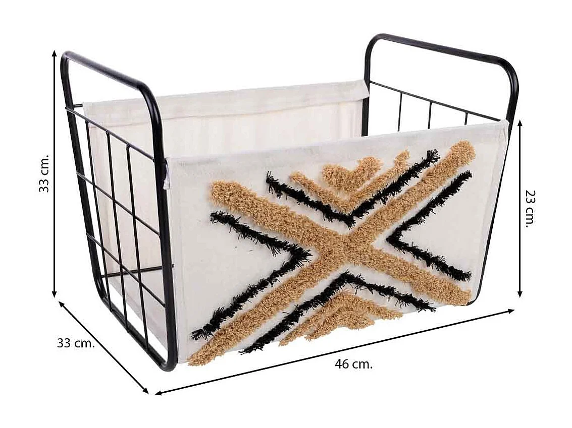 Panier de rangement en métal et tissu 46x33x23/33 cm