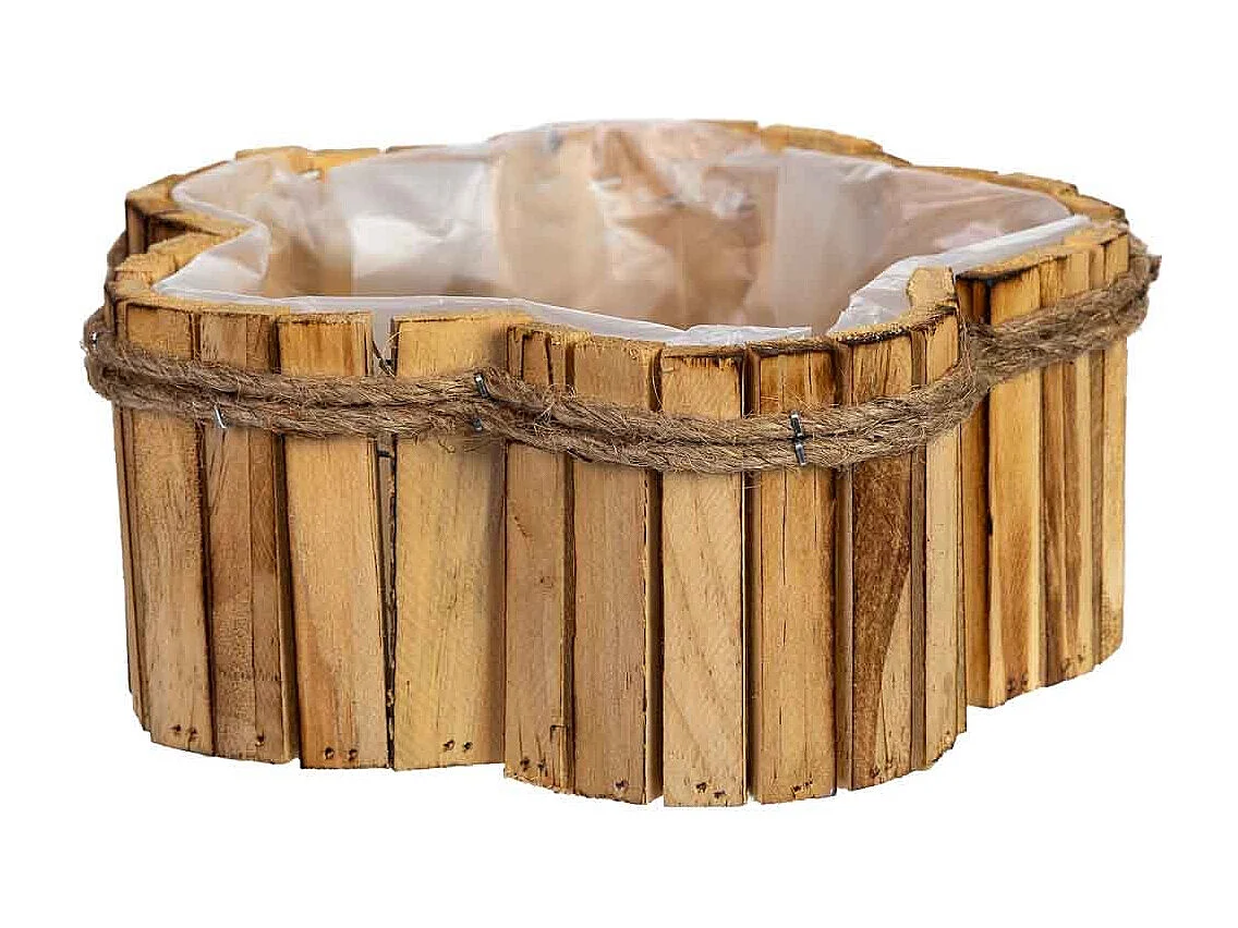 Cesto de madeira em forma de flor 21x21x9h cm