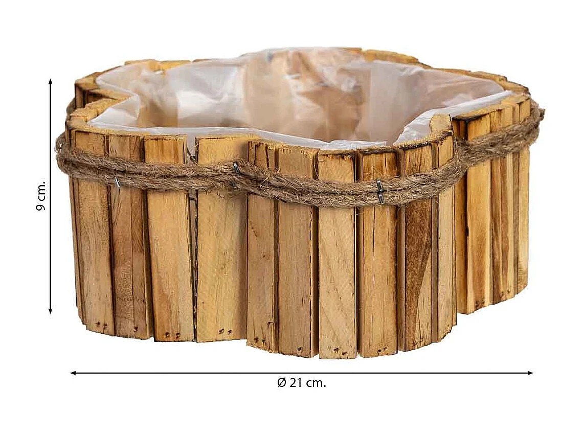 Cesto de madeira em forma de flor 21x21x9h cm