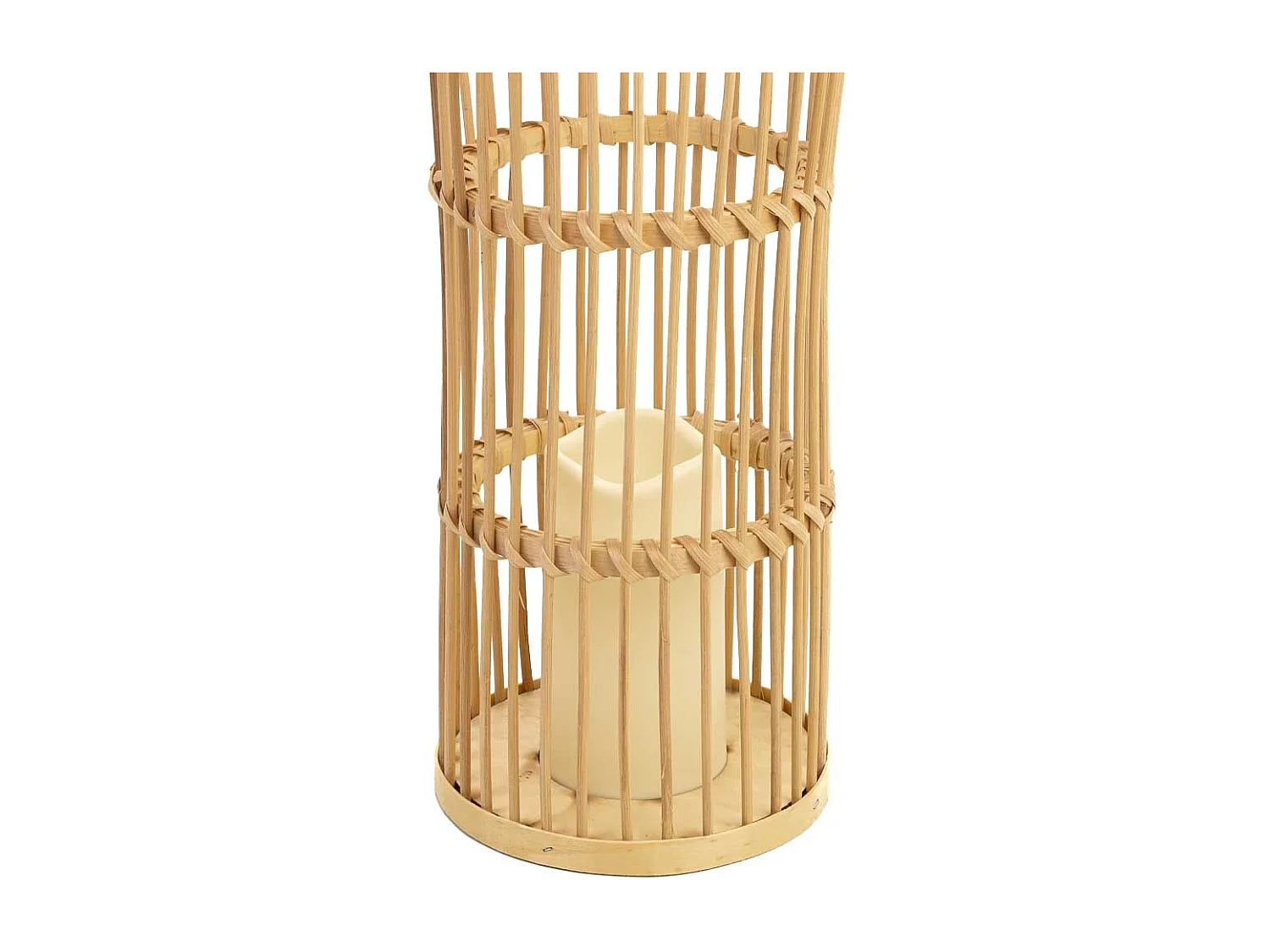 Jarrón trenzado de ratán con vela a pilas D16x59,5h cm
