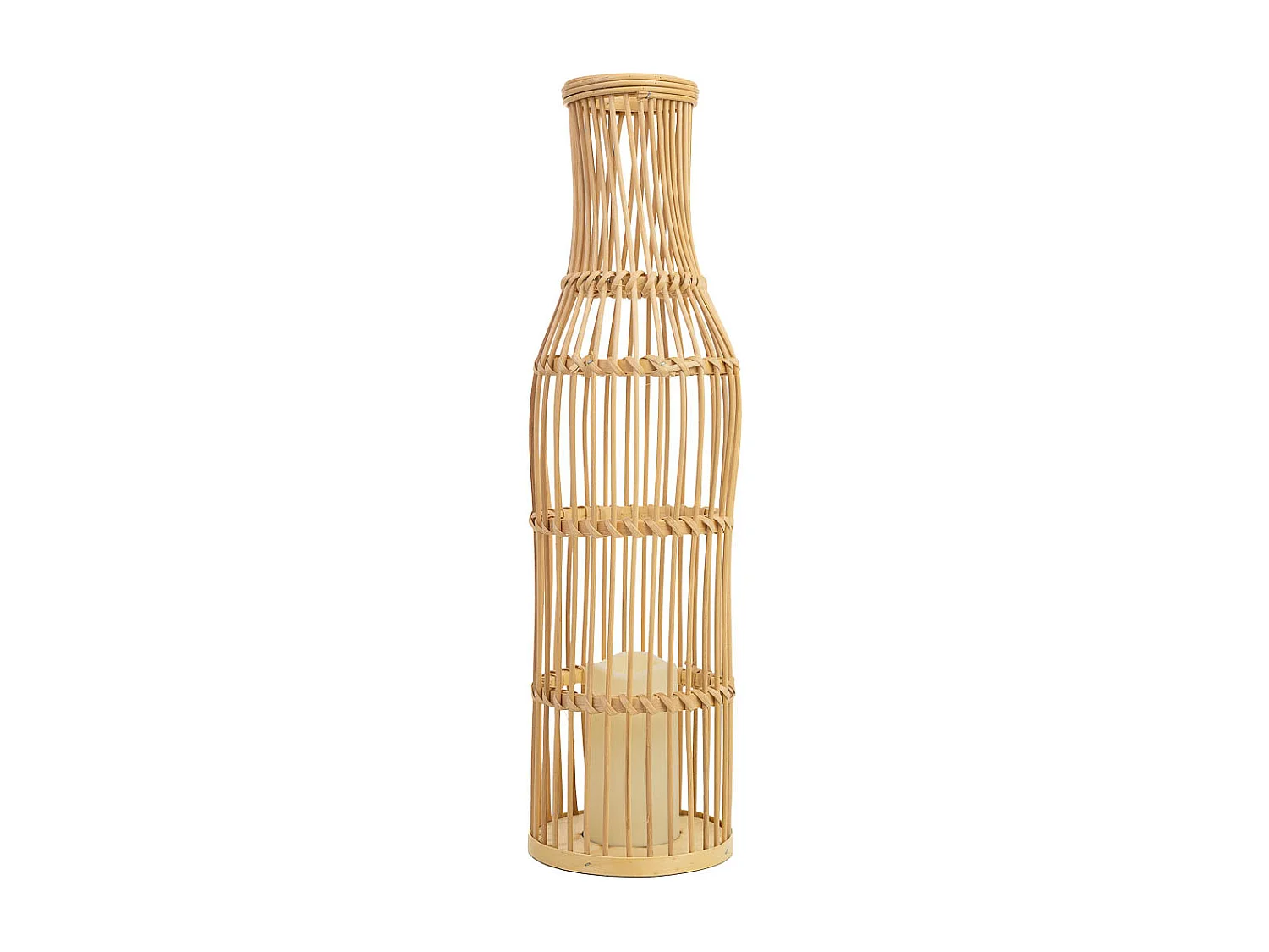 Vaso in rattan intrecciato con candela a batteria D16x59,5h cm