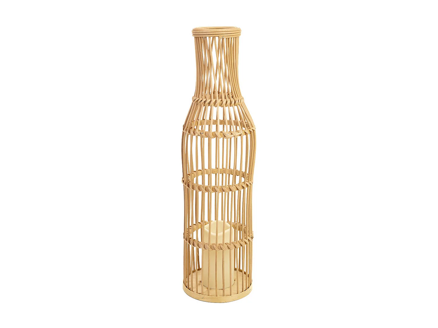 Vaso in rattan intrecciato con candela a batteria D16x59,5h cm