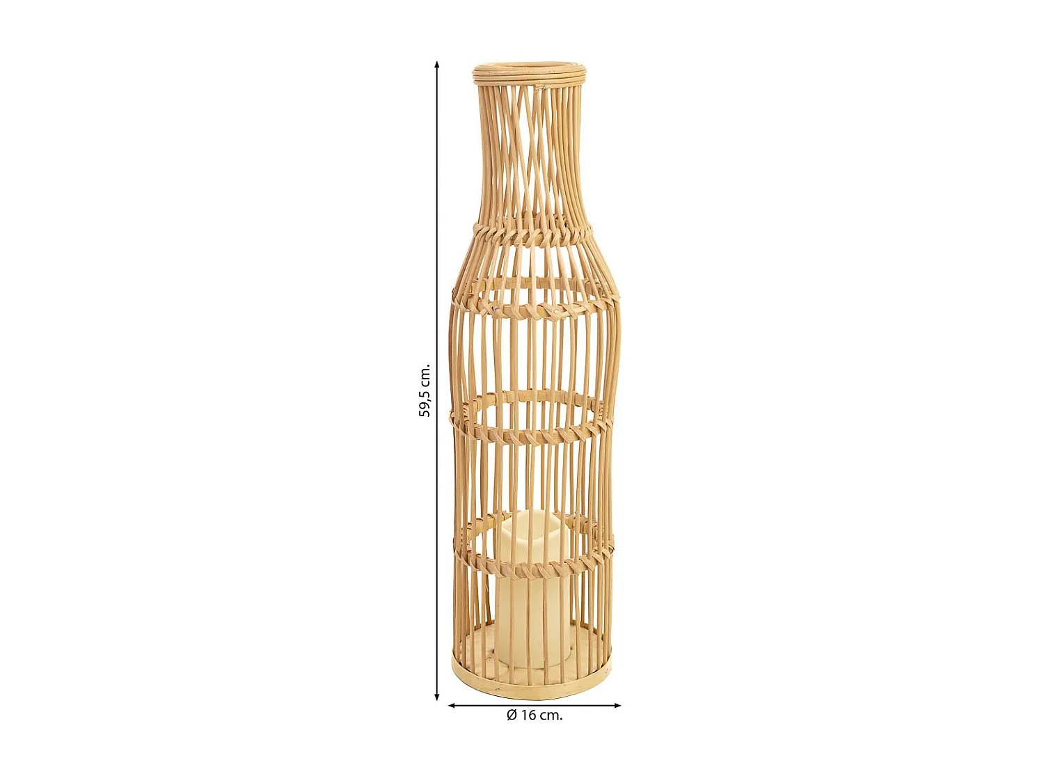 Vaso in rattan intrecciato con candela a batteria D16x59,5h cm