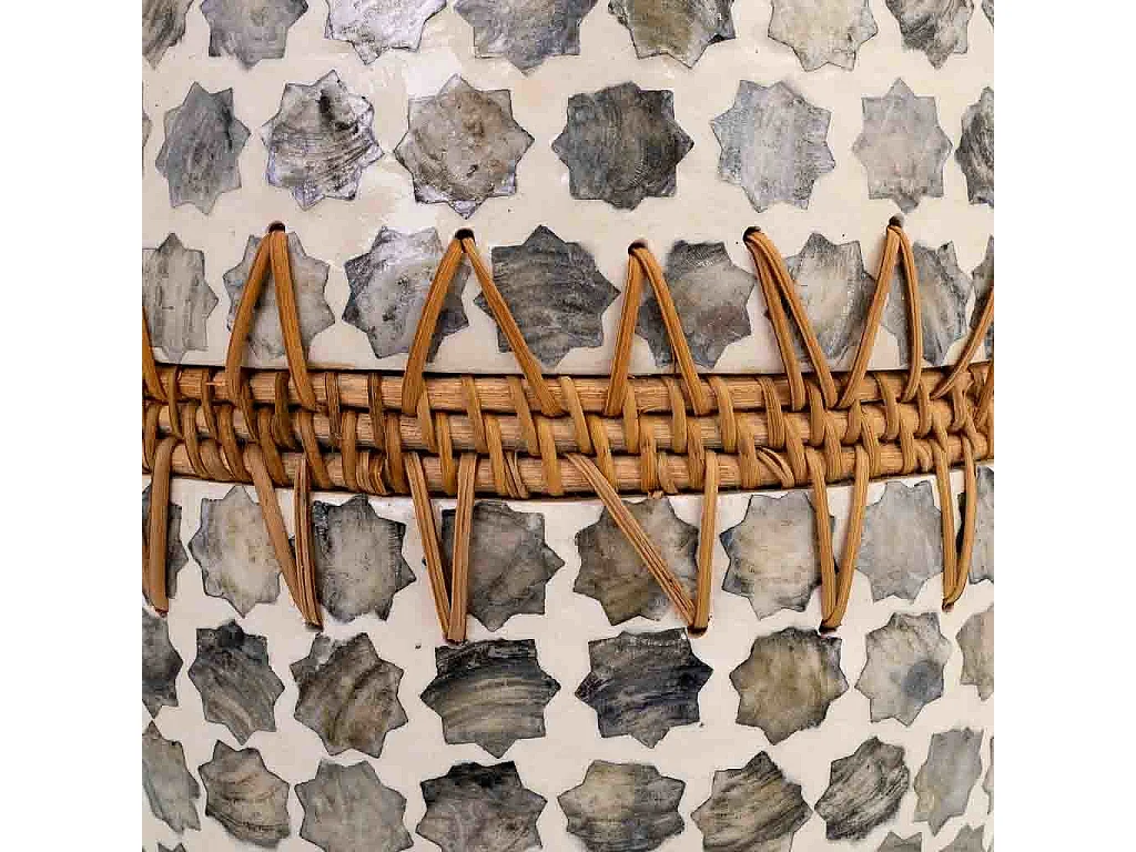 Vaso em madeira, capiz e rattan cinzento D25x59h cm