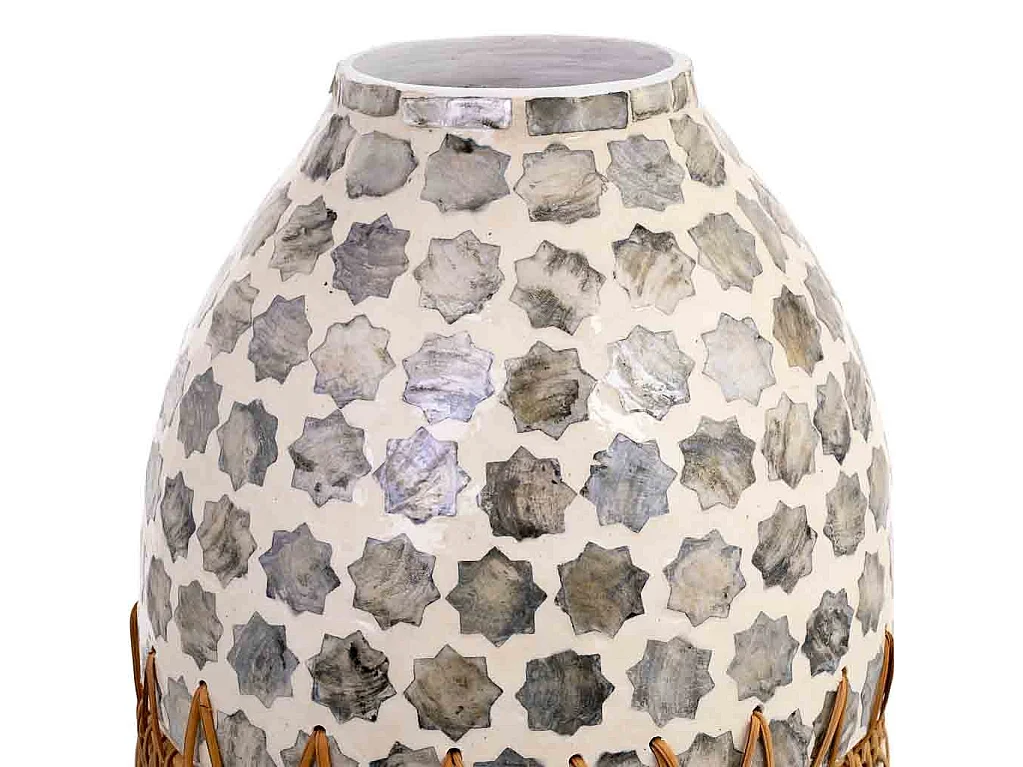 Vaso em madeira, capiz e rattan cinzento D25x59h cm