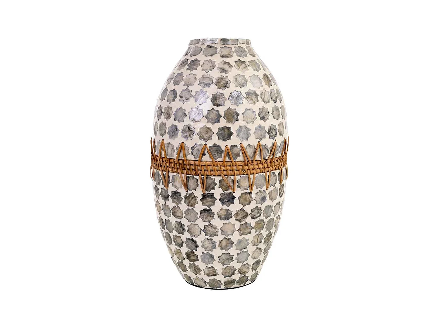 Vase en bois, capiz et rotin gris D25x59h cm