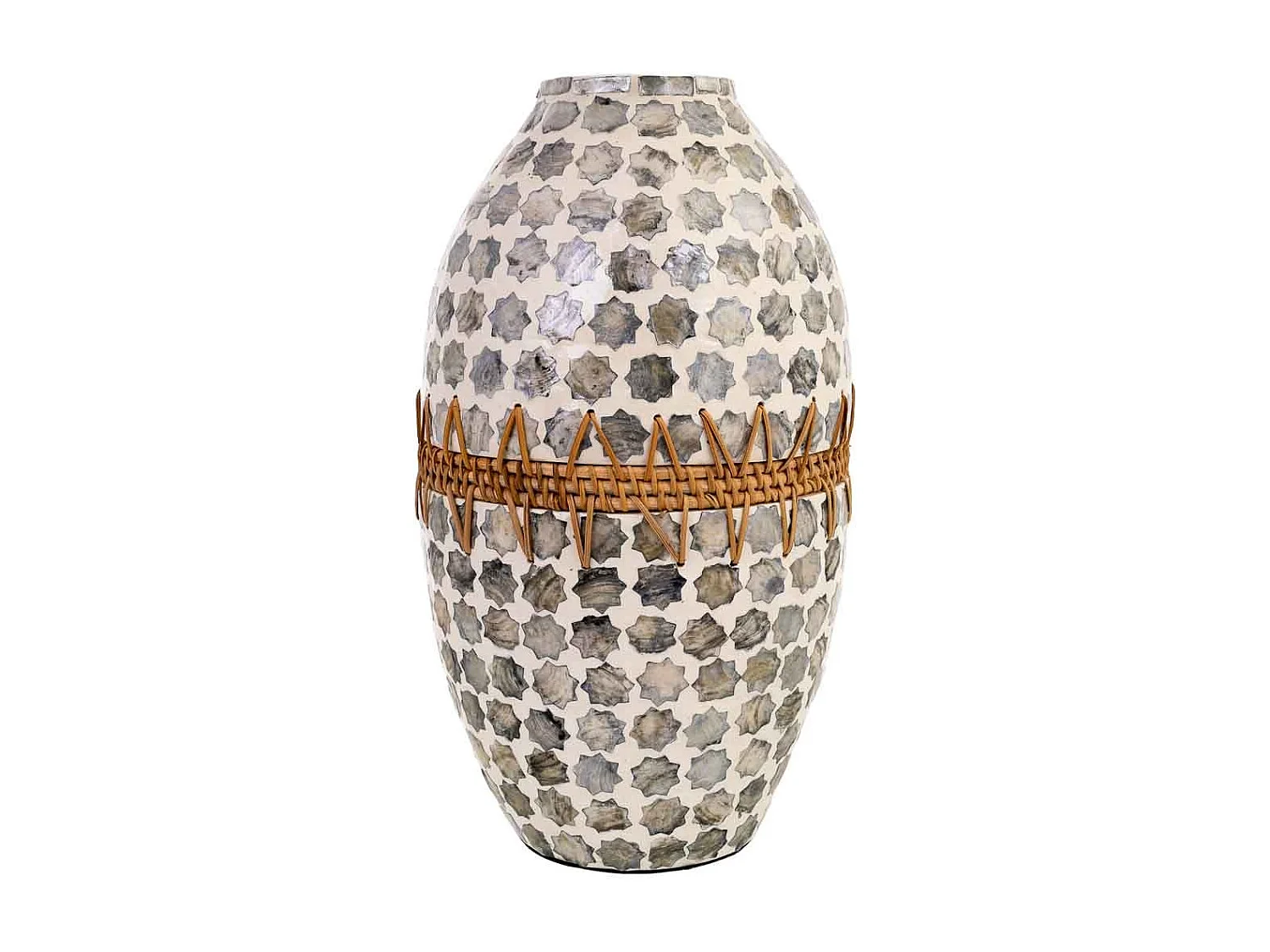 Vase bois, capiz et rotin gris D25x59h cm