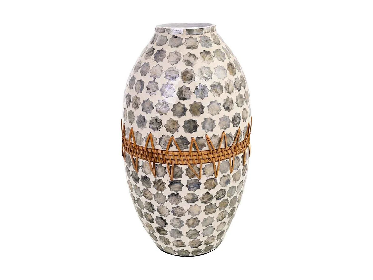 Vase bois, capiz et rotin gris D25x59h cm