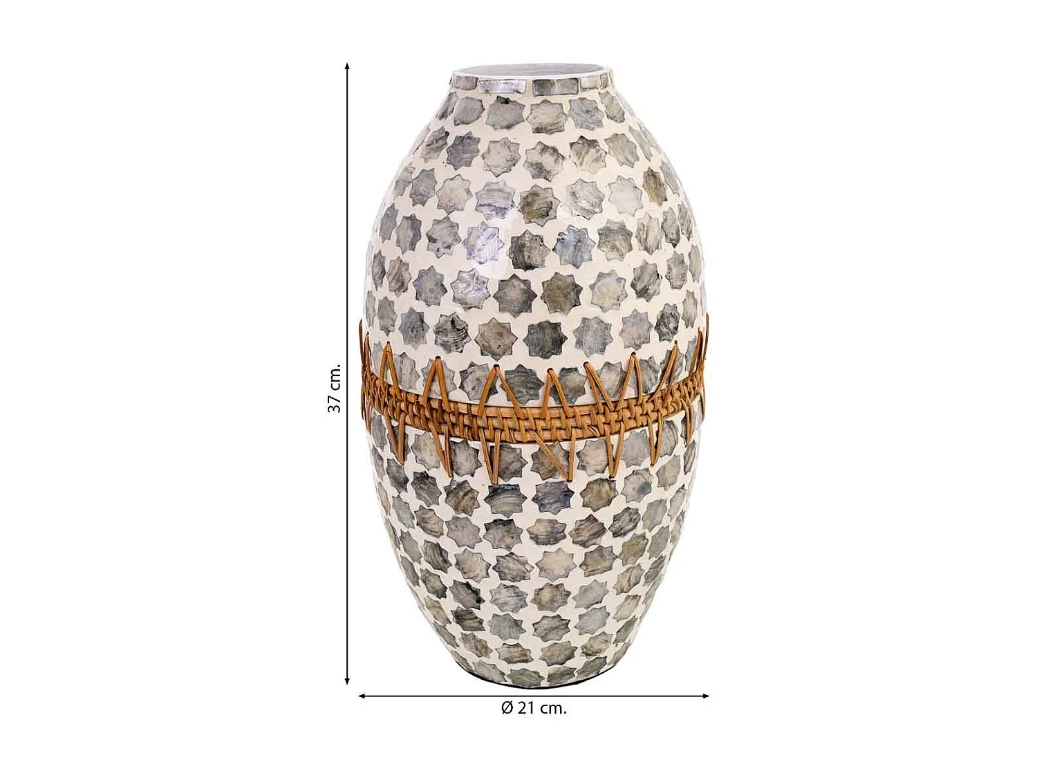 Vase bois, capiz et rotin gris D25x59h cm