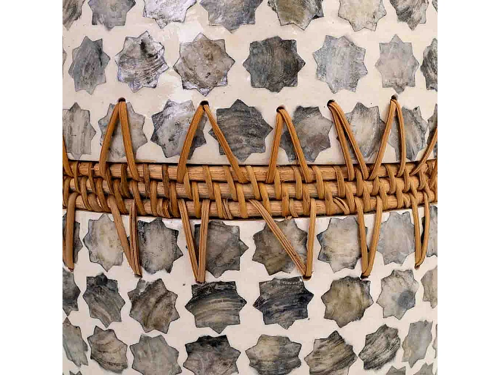Vase bois, capiz et rotin gris D25x59h cm