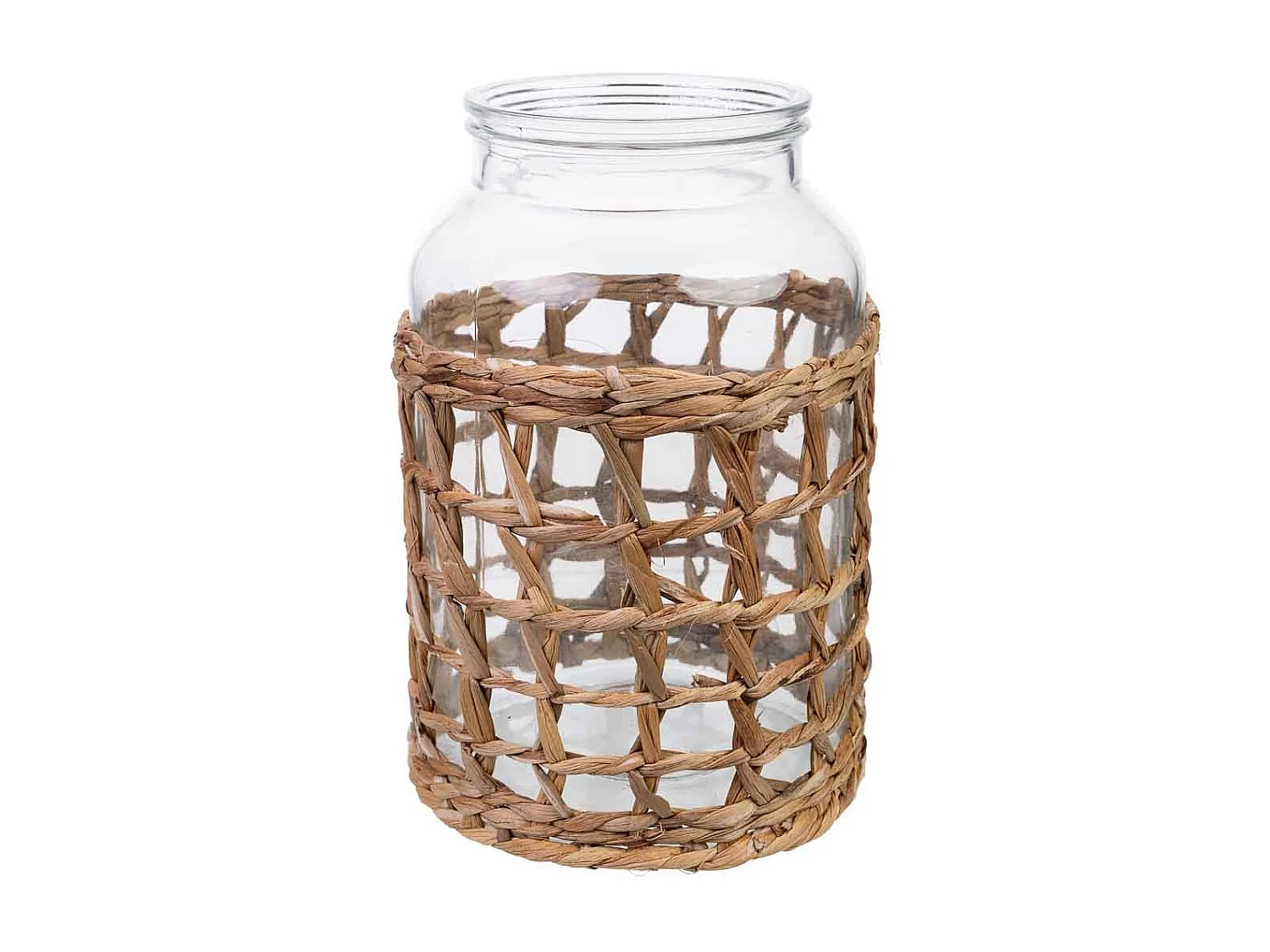Vaso em vidro forrado com fibras naturais D16x25h cm