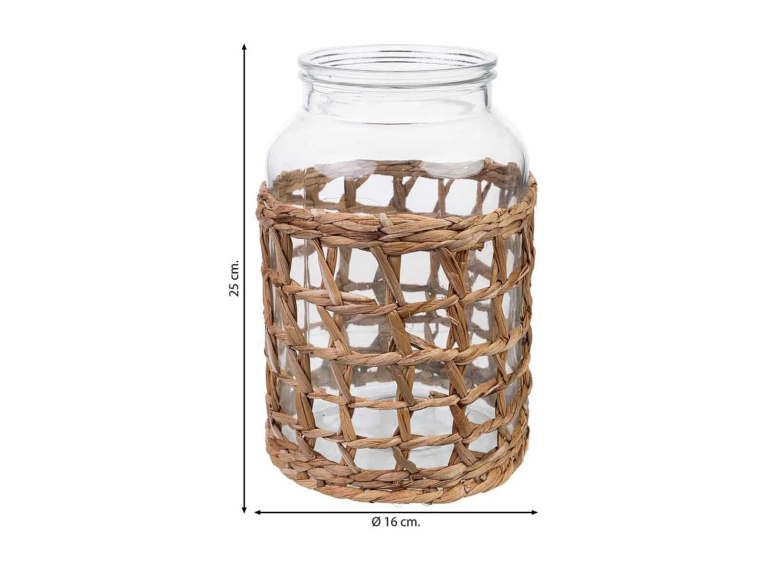 Vaso em vidro forrado com fibras naturais D16x25h cm
