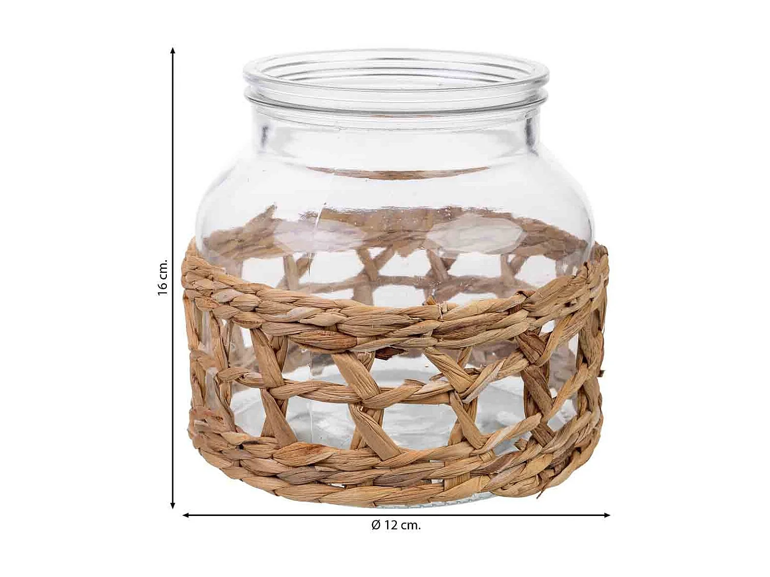 Vaso in vetro rivestito in fibre naturali D12x16h cm