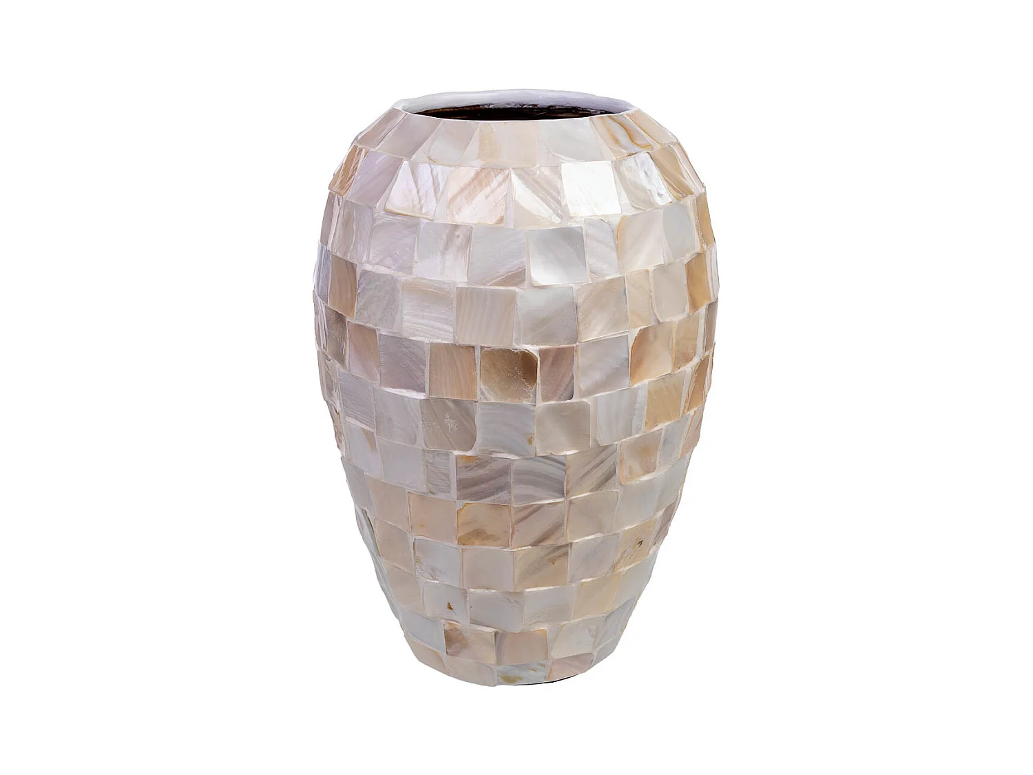 Vase en bois et nacre beige D24x35h cm