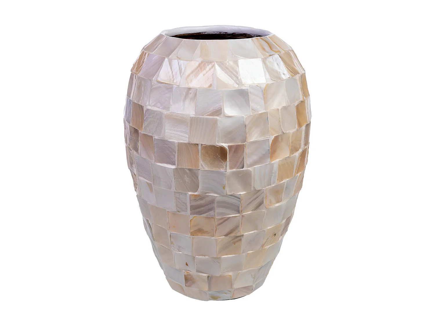 Jarrón de madera y madreperla beige D24x35h cm