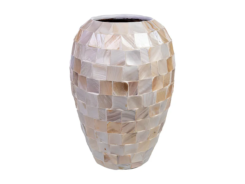 Jarrón de madera y madreperla beige D24x35h cm