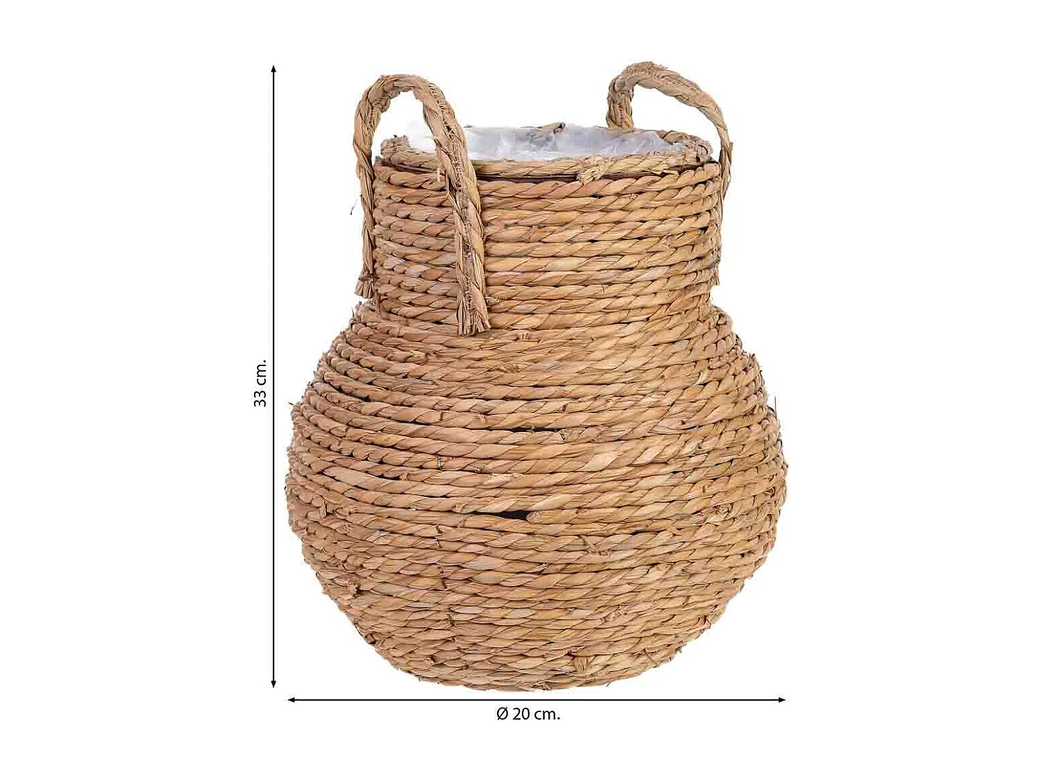 Vaso decorativo in corda con manici cm 20x20x33h