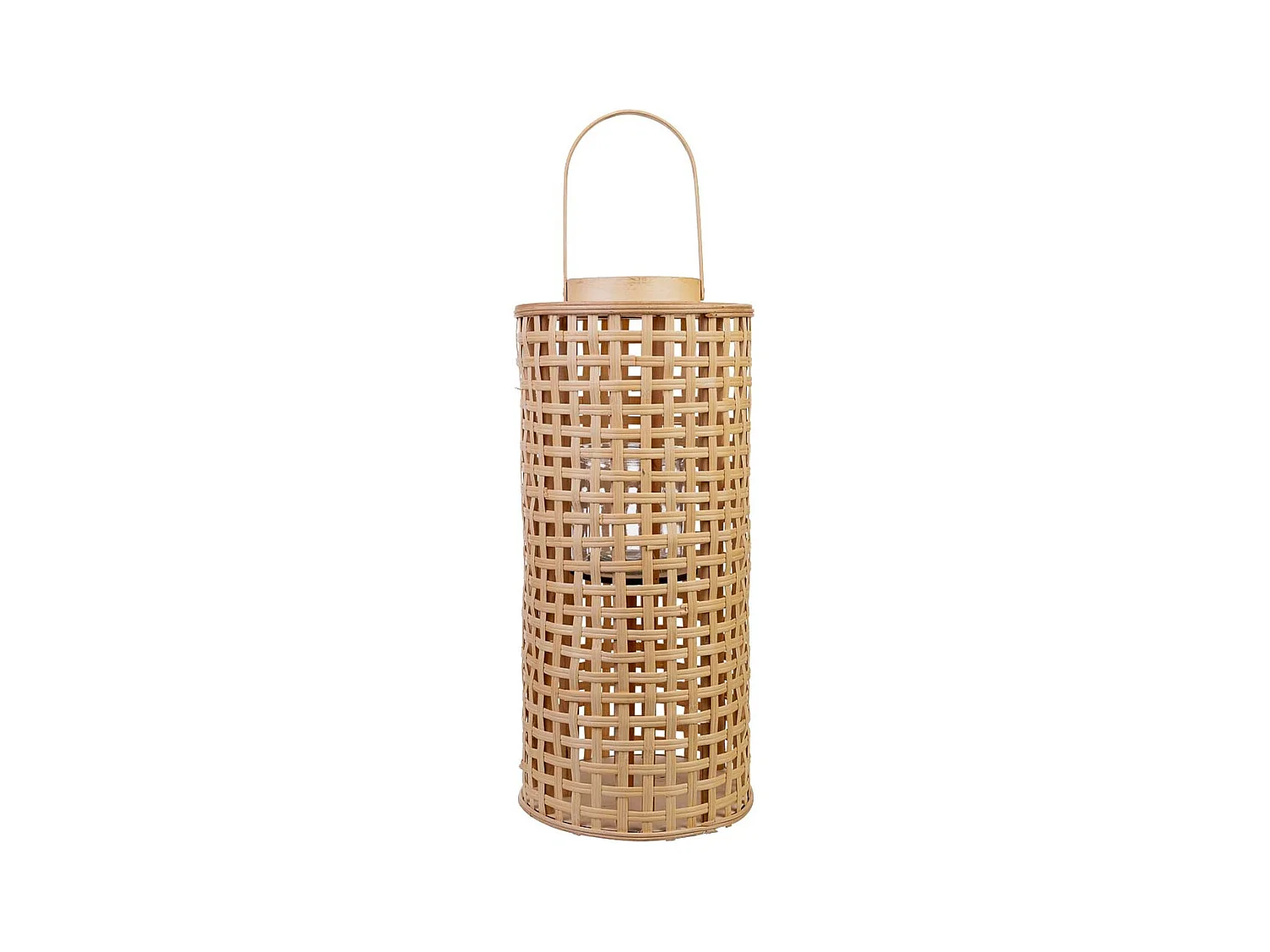 Farol de bambú con recipiente de cristal para la vela D24x53,5h cm