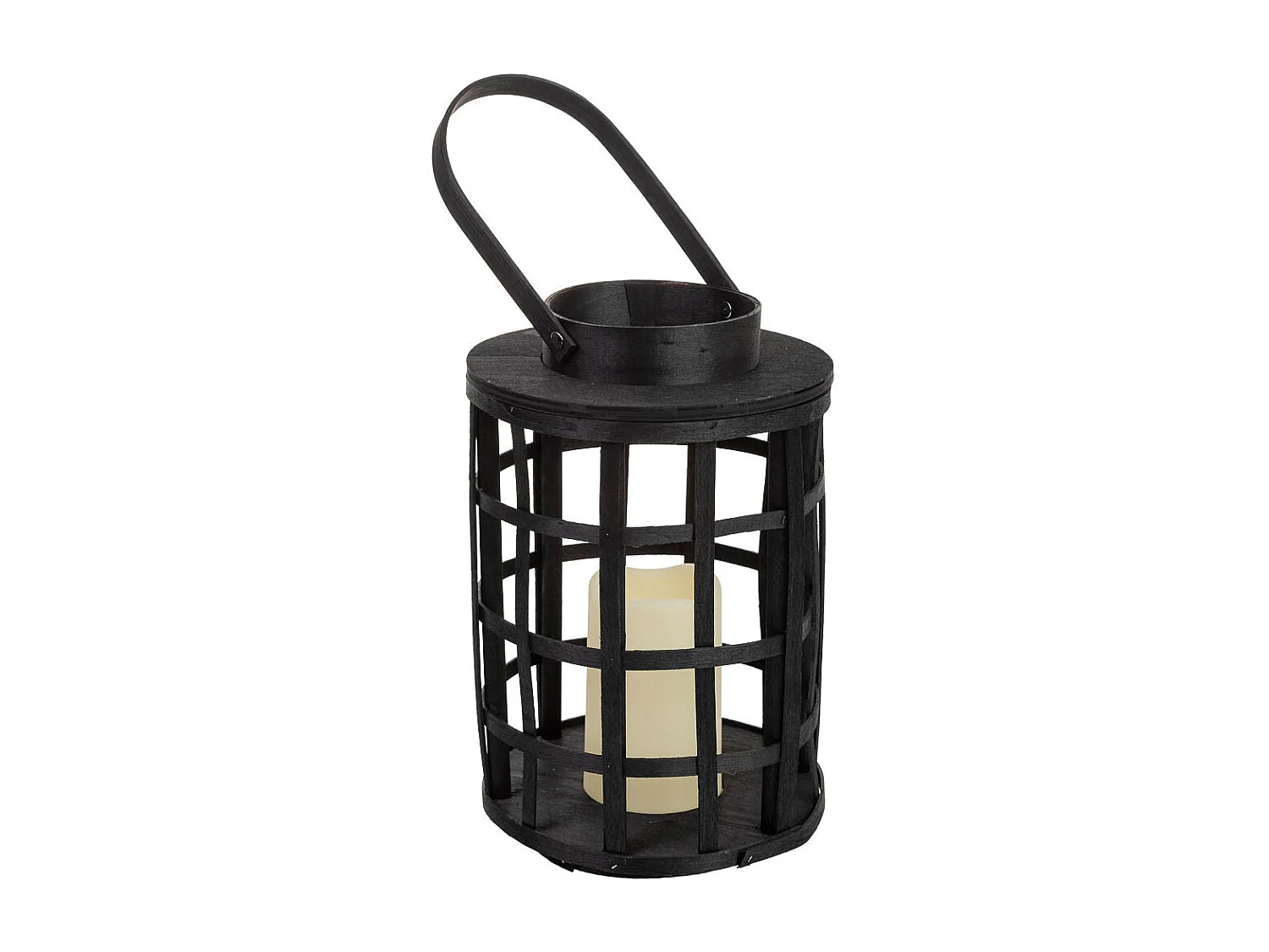 Lanterna em bambu e madeira com vela a pilhas D18,5x27/39,5h cm