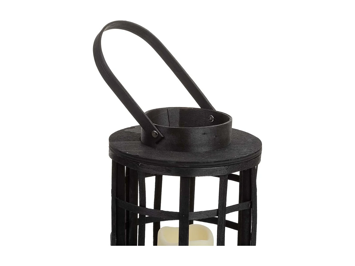 Lanterna em bambu e madeira com vela a pilhas D18,5x27/39,5h cm