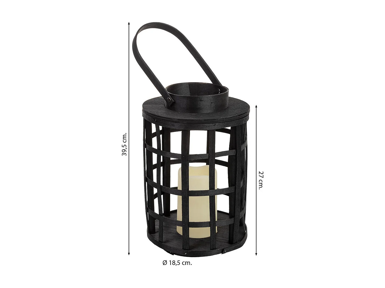 Lanterna em bambu e madeira com vela a pilhas D18,5x27/39,5h cm