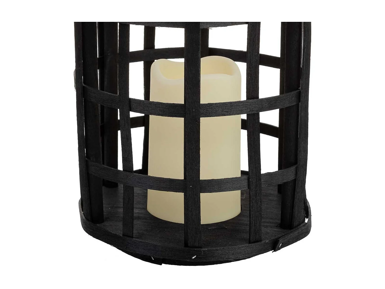 Lanterna em bambu e madeira com vela a pilhas D18,5x27/39,5h cm