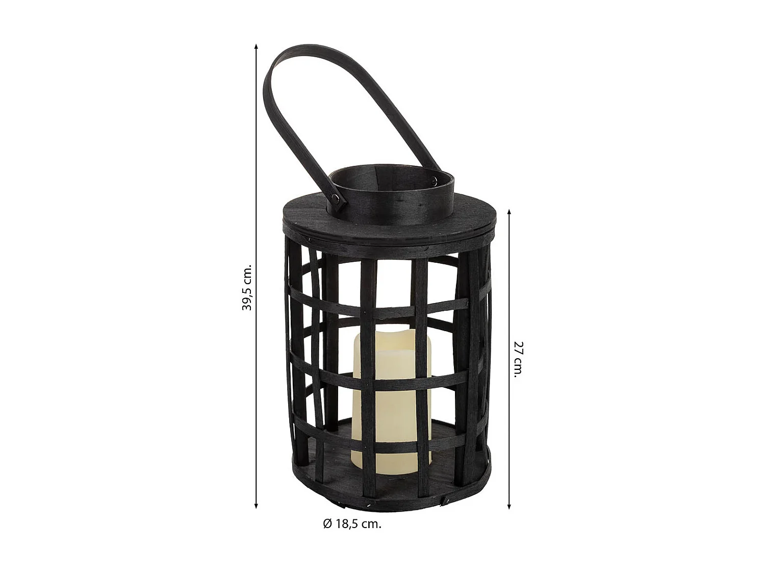 Lanterna in bambù e legno con candela a batteria D18,5x27/39,5h cm