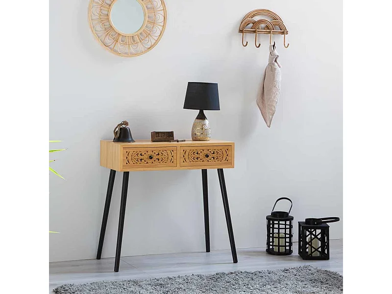 Lanterna em bambu e madeira com vela a pilhas D18,5x27/39,5h cm