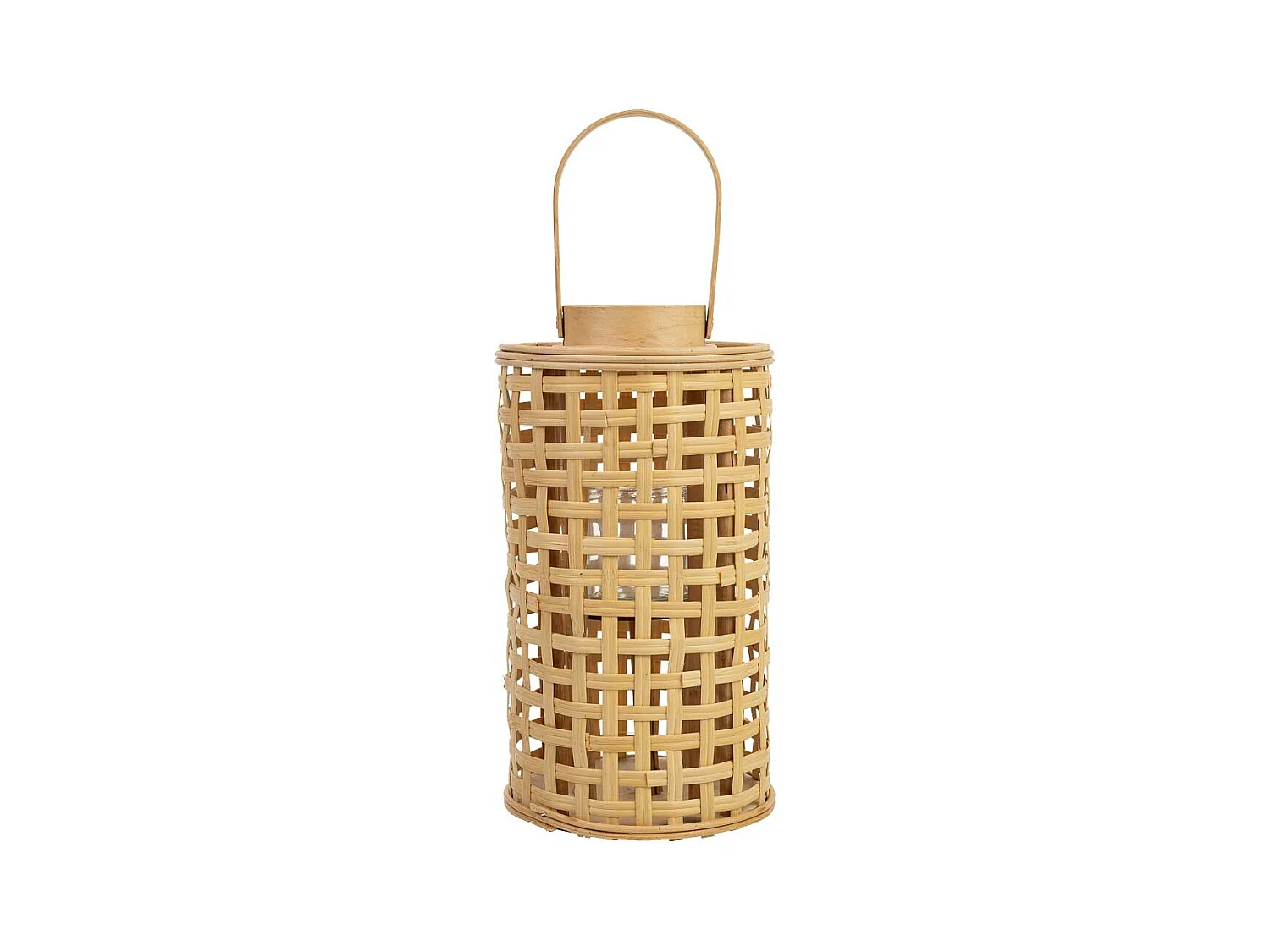 Farol de bambú con recipiente de cristal para la vela D24x53,5h cm