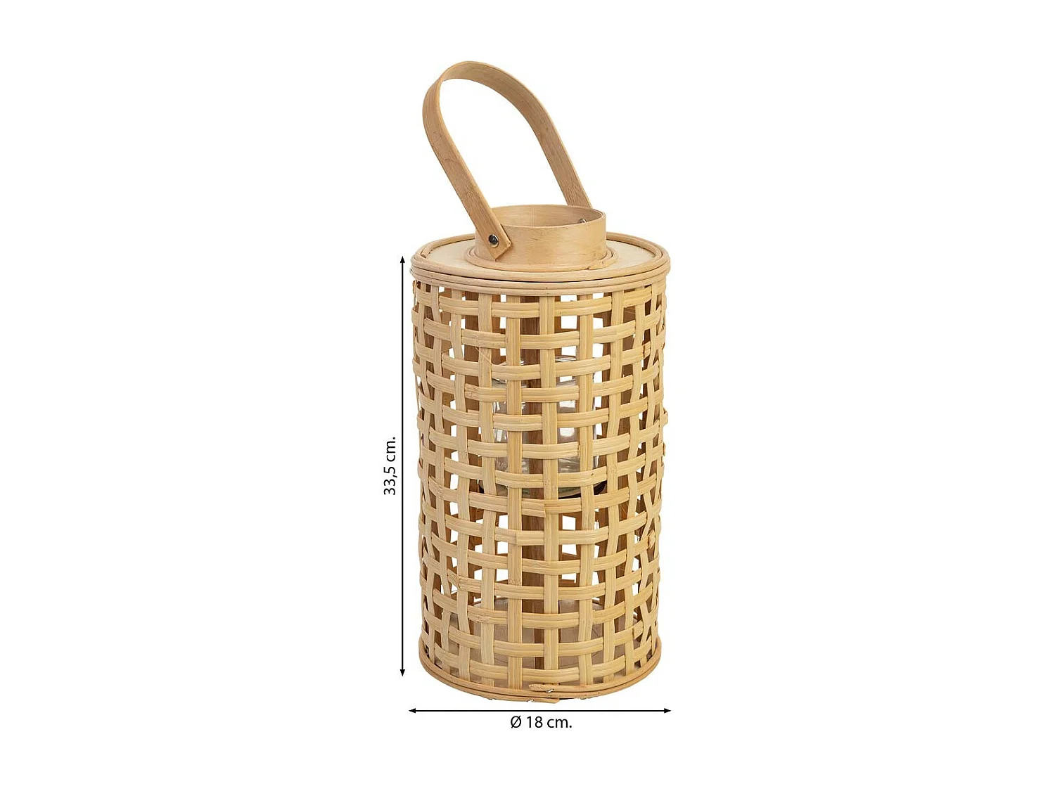Lanterna em bambu com porta-velas em vidro D24x53,5h cm