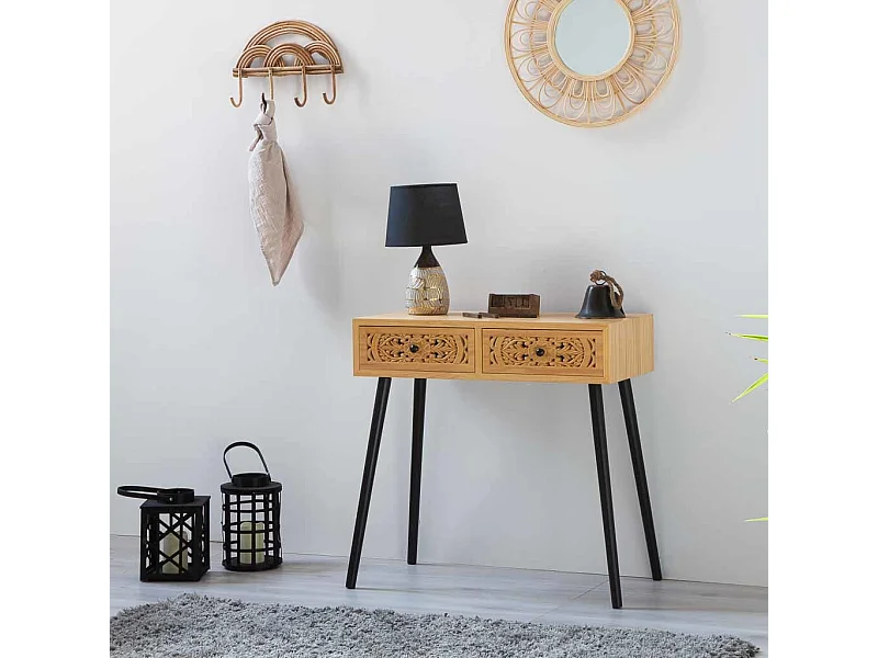 Lanterne en bambou et bois avec bougie à piles