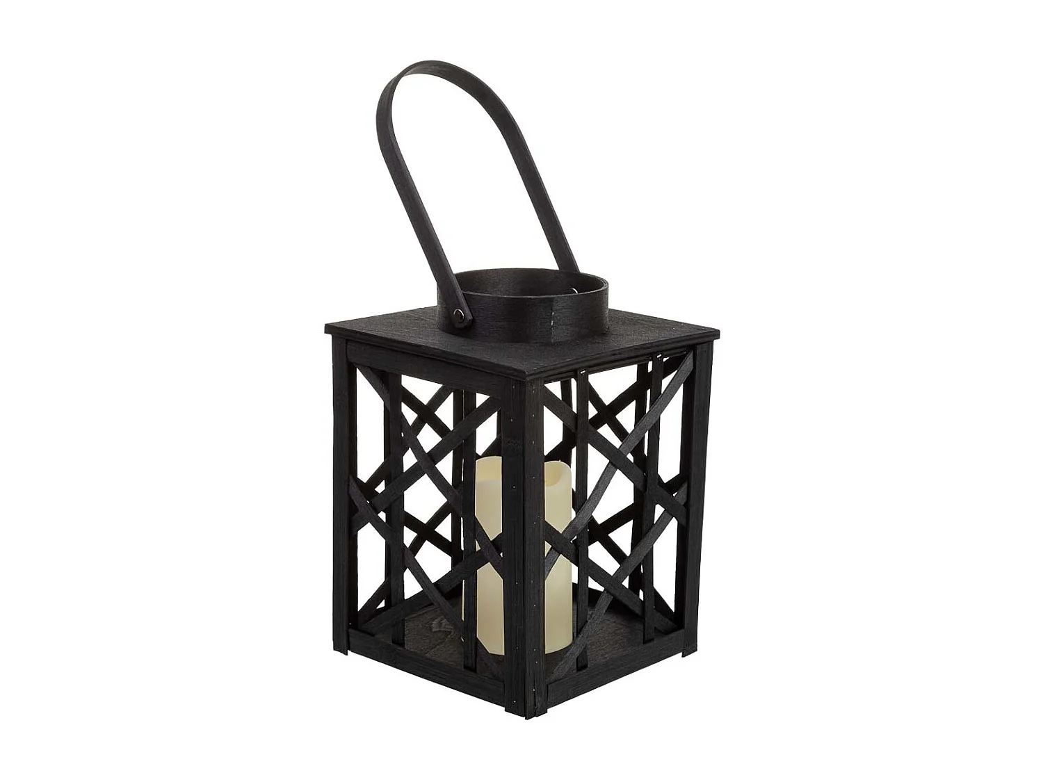 Lanterna em bambu e madeira com vela a pilhas 18x18x26,5/39h cm