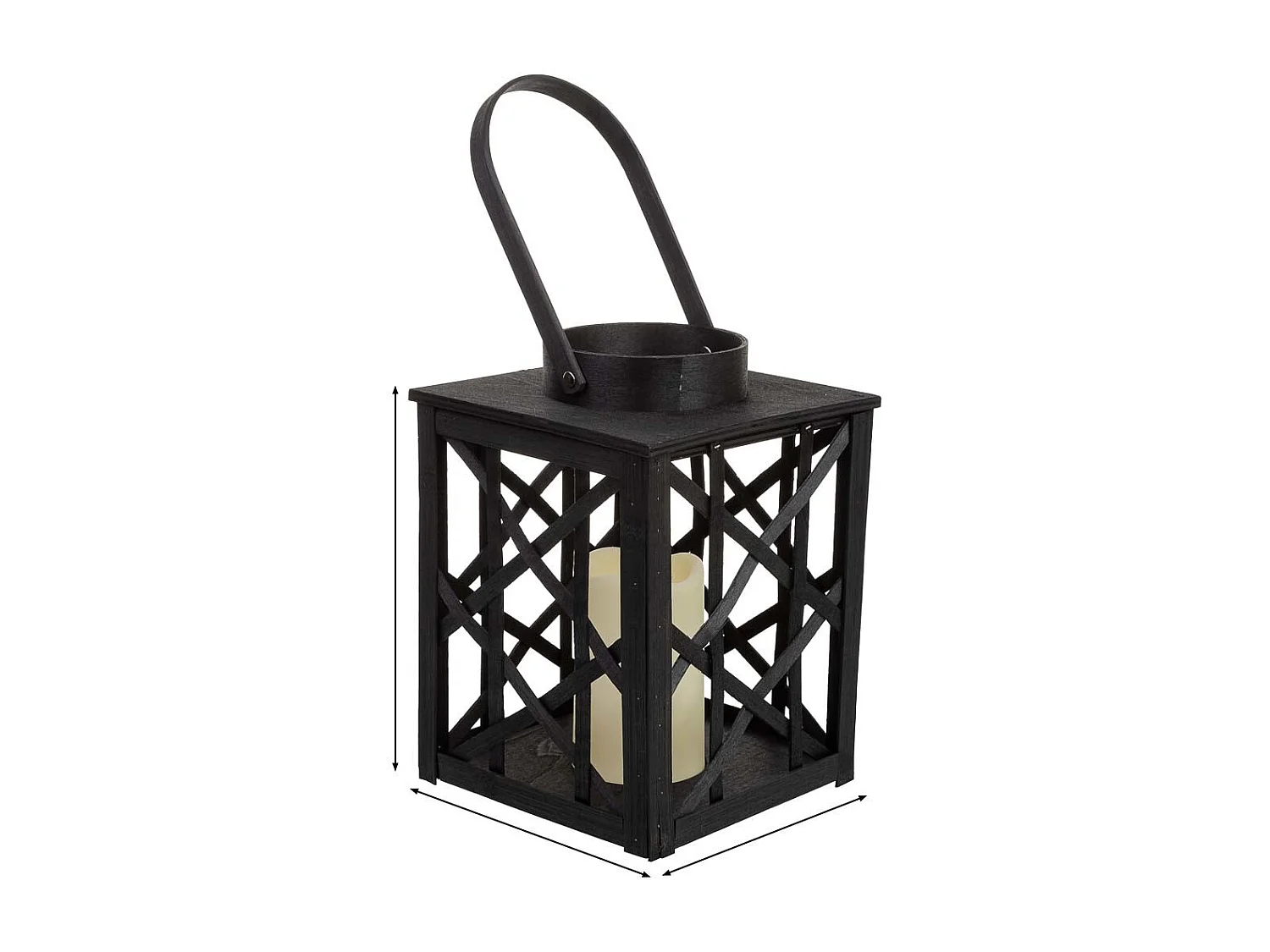 Lanterna em bambu e madeira com vela a pilhas 18x18x26,5/39h cm