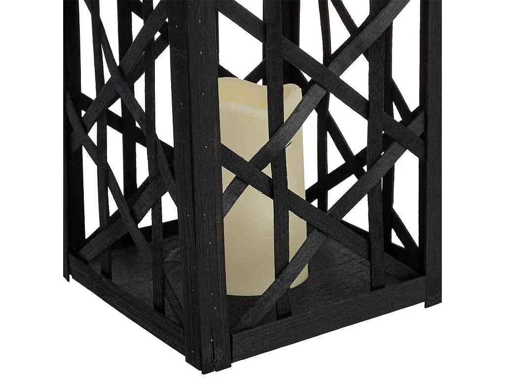 Lanterna em bambu e madeira com vela a pilhas 18x18x26,5/39h cm