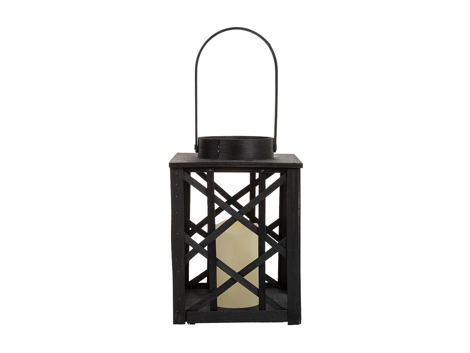 Lanterna in bambù e legno con candela a batteria 18x18x26,5/39h cm