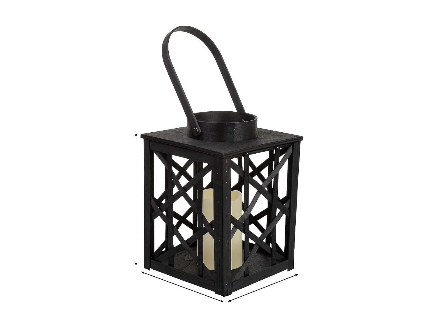 Lanterna in bambù e legno con candela a batteria 18x18x26,5/39h cm