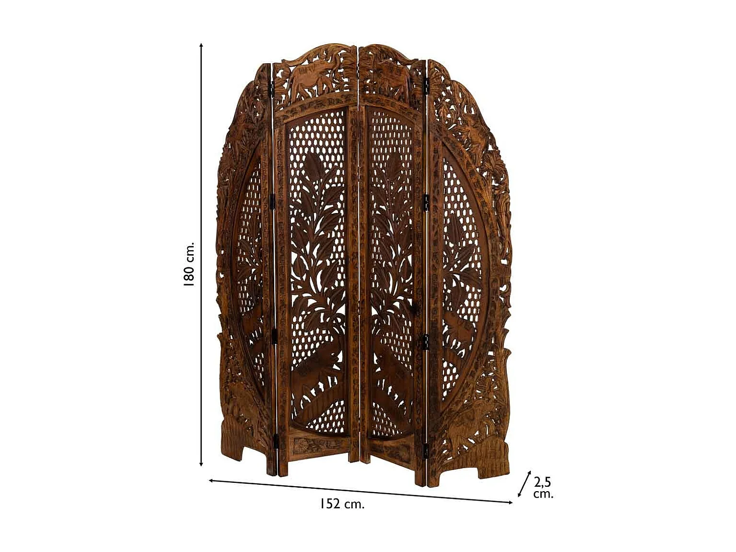 Biombo de madera artesanal marrón 38(x4)x2,5x180