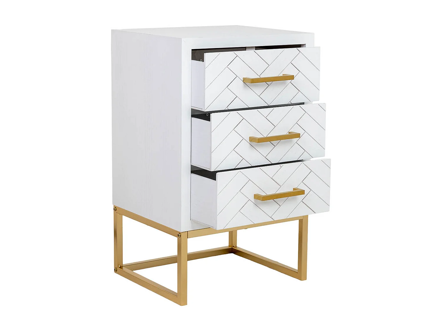 Mesa de cabeceira em madeira e metal com 3 gavetas 43x37x70h cm