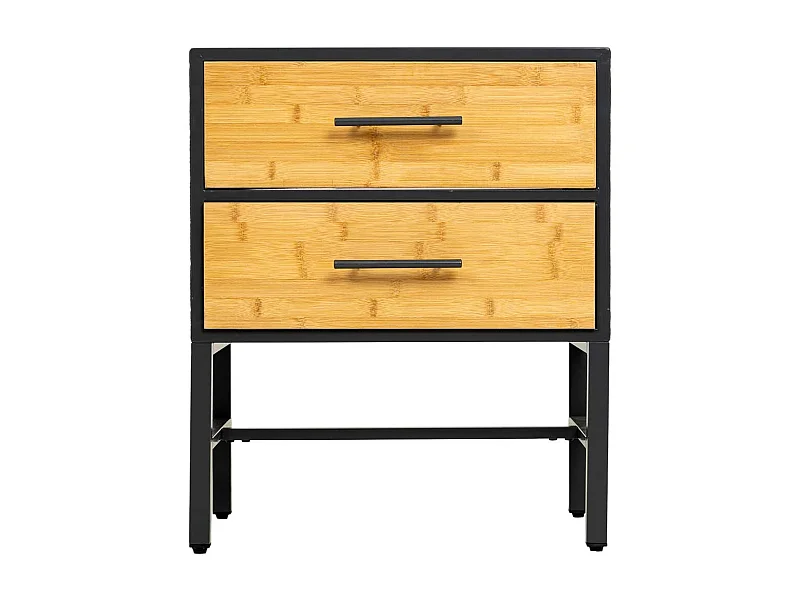 Comodino in metallo e legno con 2 cassetti, nero 50x35x60h cm