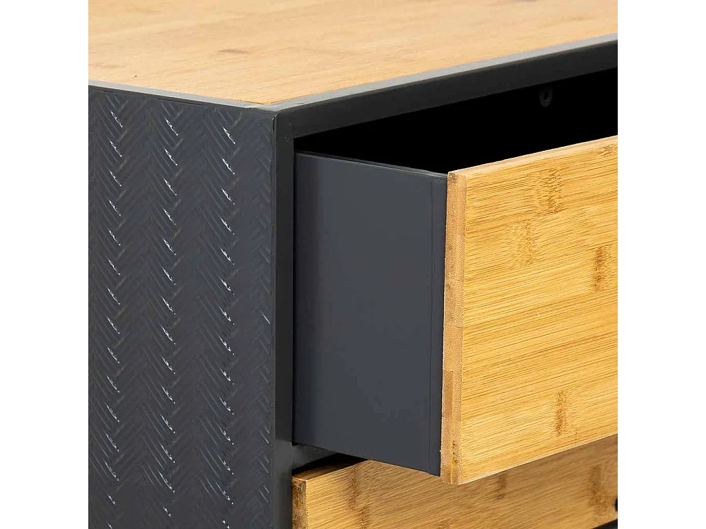 Table de chevet en métal et bois avec 2 tiroirs, noir 50x35x60h cm