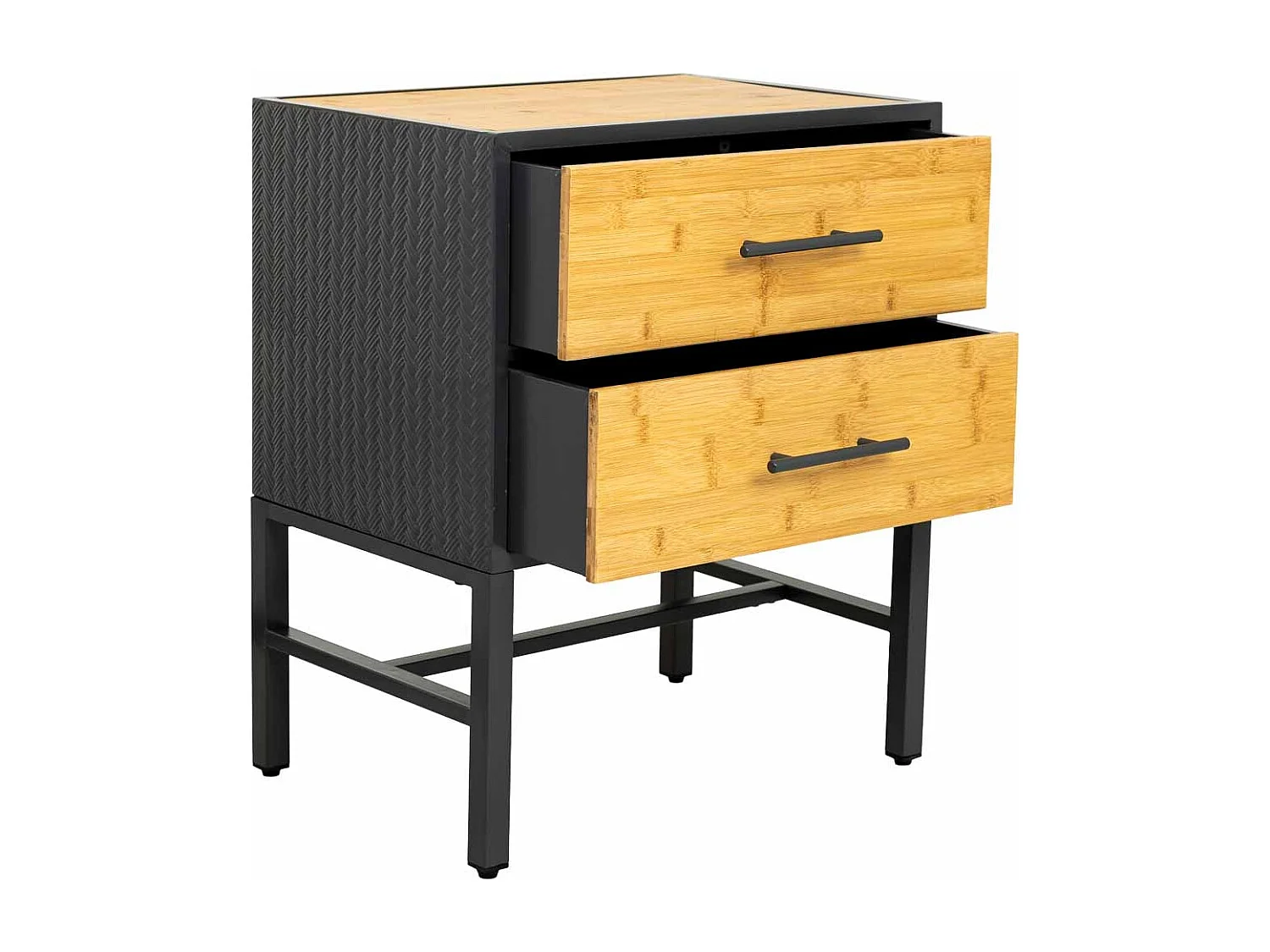 Nachttisch aus Metall und Holz, 2 Schubladen, 50x35x60H cm,  schwarz