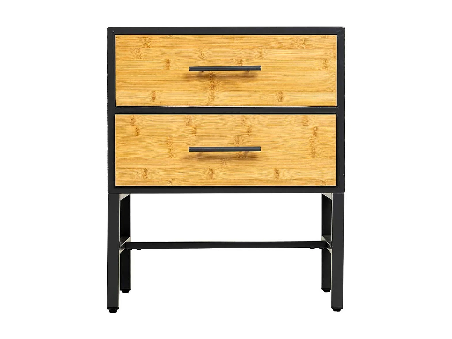 Mesita de noche de metal y madera 2 cajones, negro50x35x60h cm