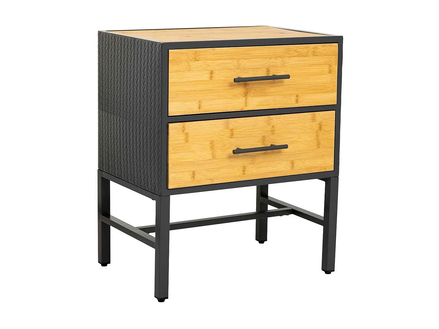 Mesita de noche de metal y madera 2 cajones, negro50x35x60h cm