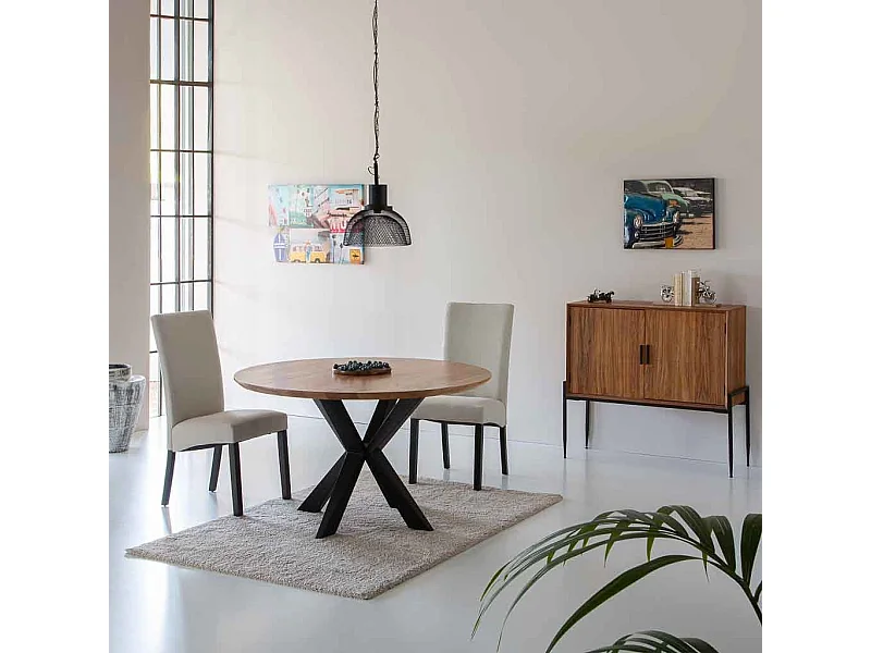 Runder Esstisch mit Schweizer Kante, Akazienholzfarbe, D130x77 cm