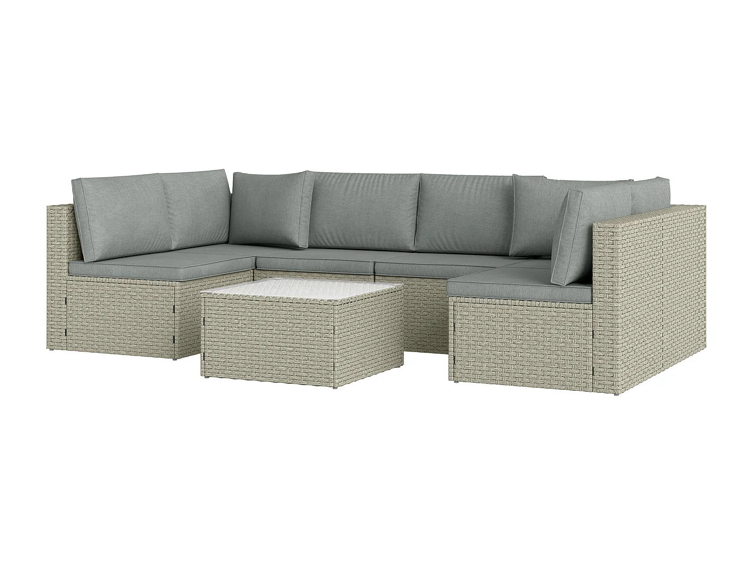 Ensemble salon de jardin modulable 6 personnes avec table basse résine tressée effet rotin gris