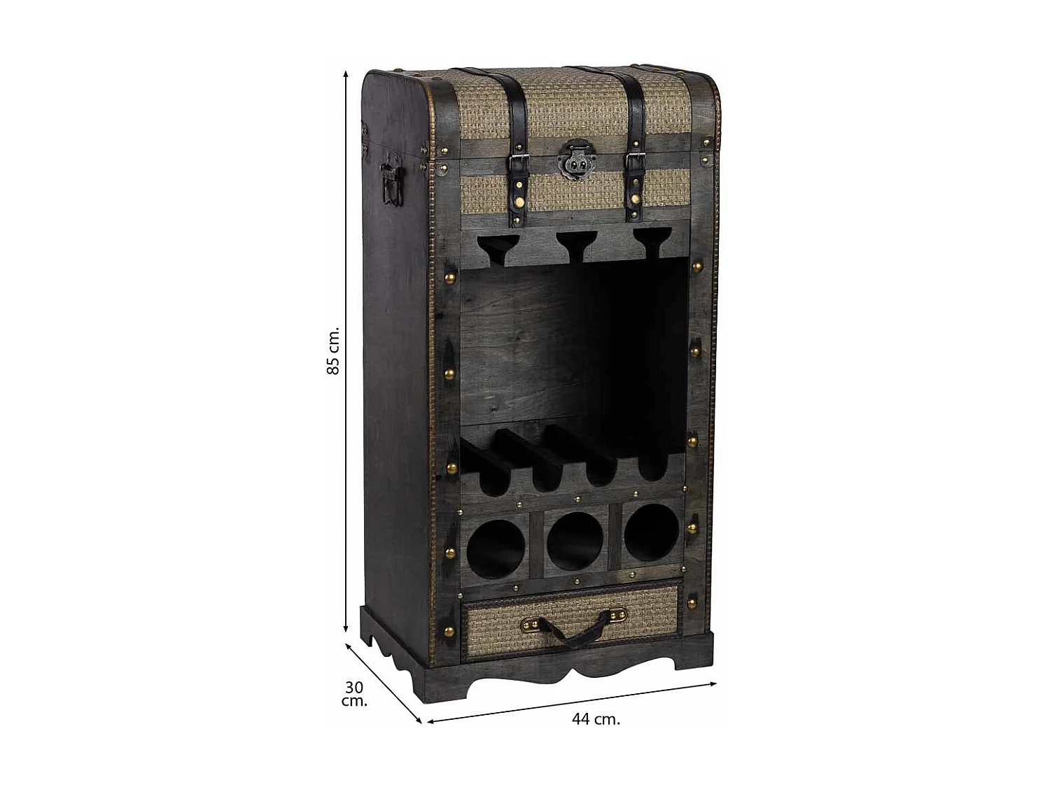 Baú adega de madeira marrom 44x30x85h cm